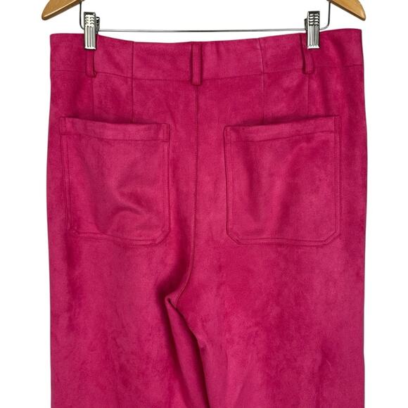 Bagatelle Collection Fuchsia Faux Suede High Rise Crop Wide Leg Trousers Size 12 - Picture 8 of 11